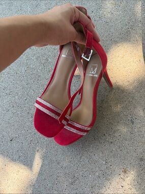 Material Girl Red Suede Rhinestone Slingback Heels